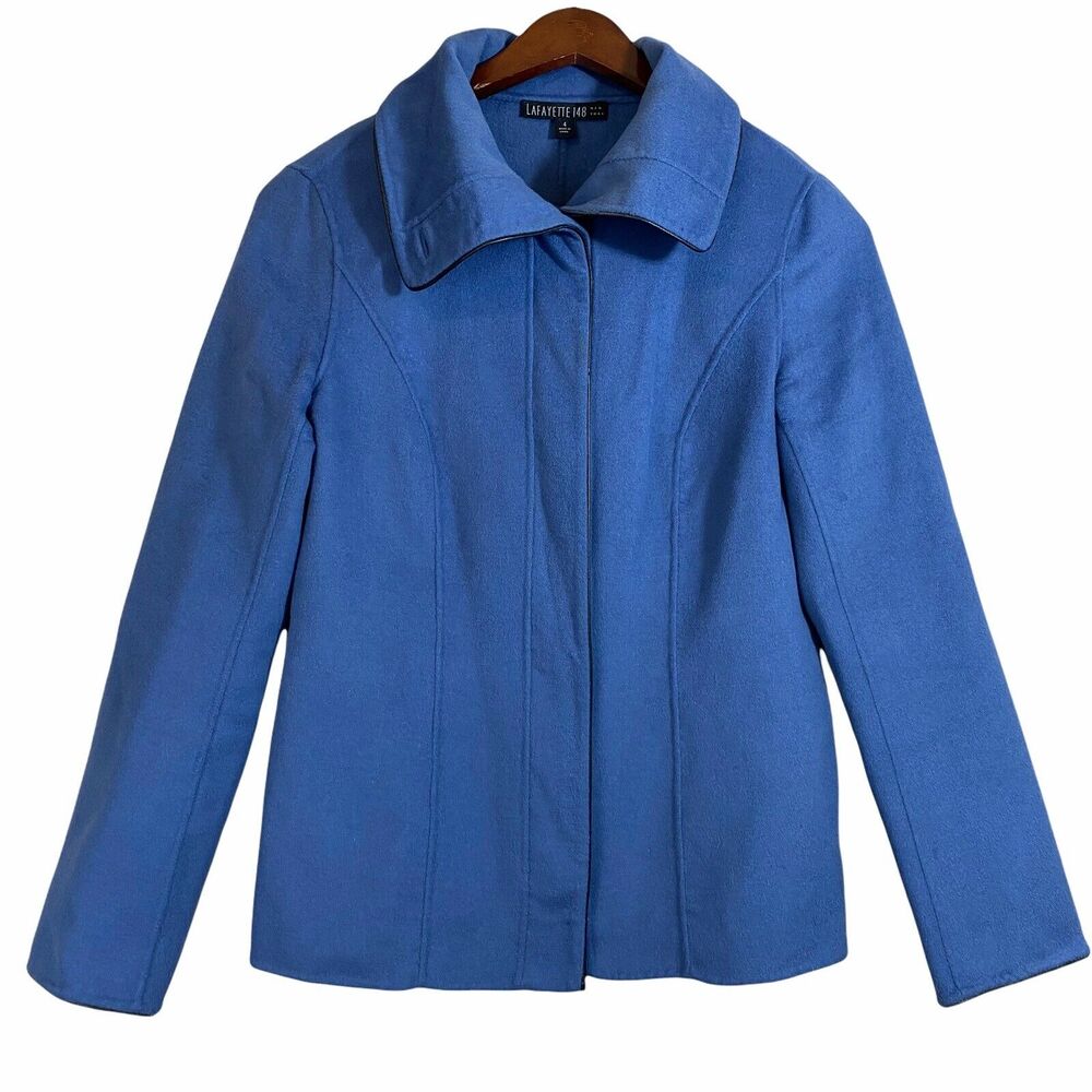 Lafayette 148 Women’s Angora and Wool Blazer Size 4 Button Front Blue